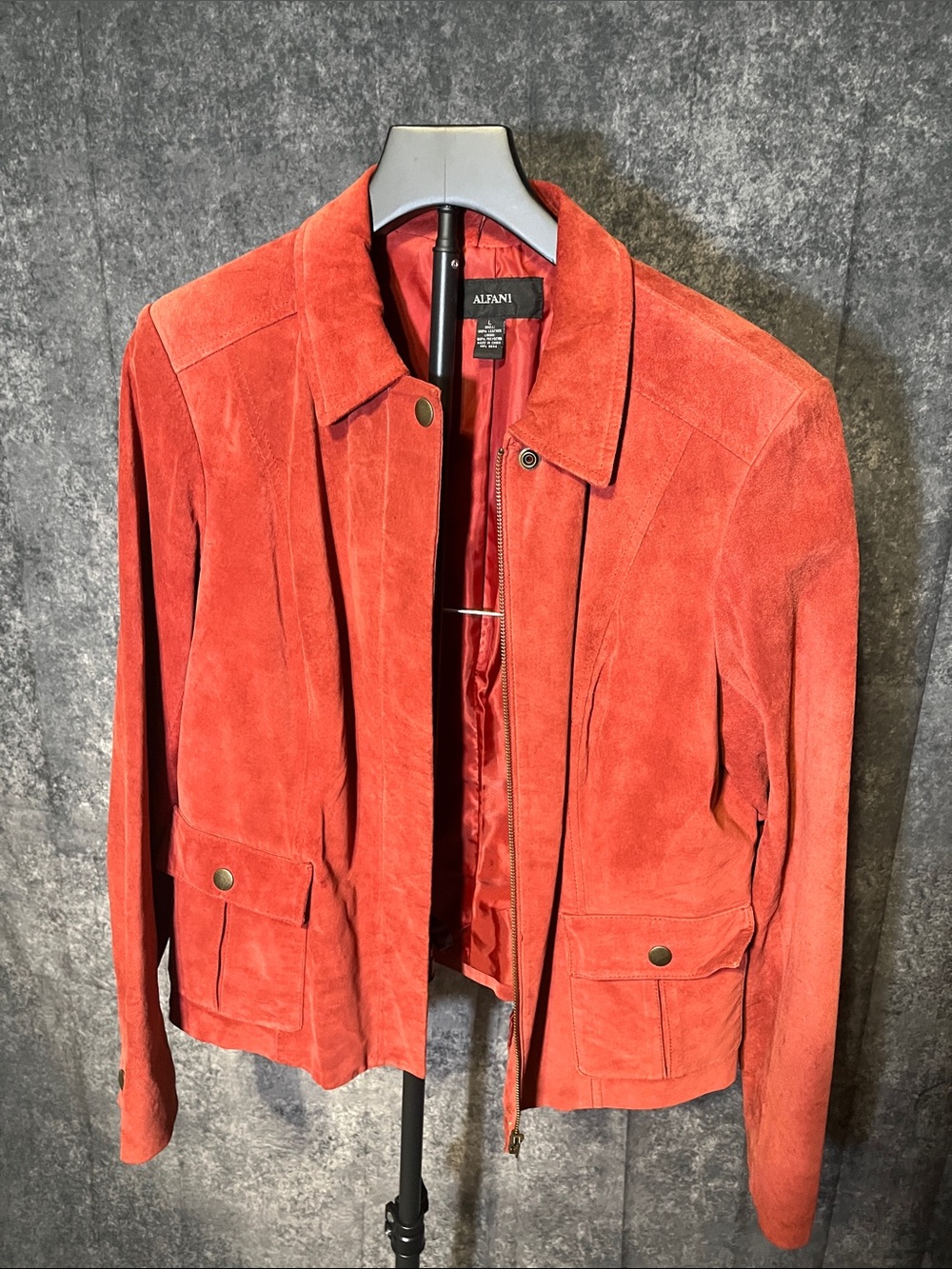 Alfani Coral-Red Suede Zip Front Jacket